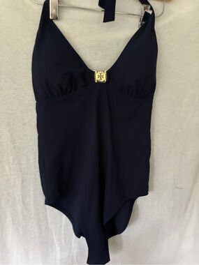 Tory Burch Navy Blue Halter One Piece Swimsuit Women's Size M